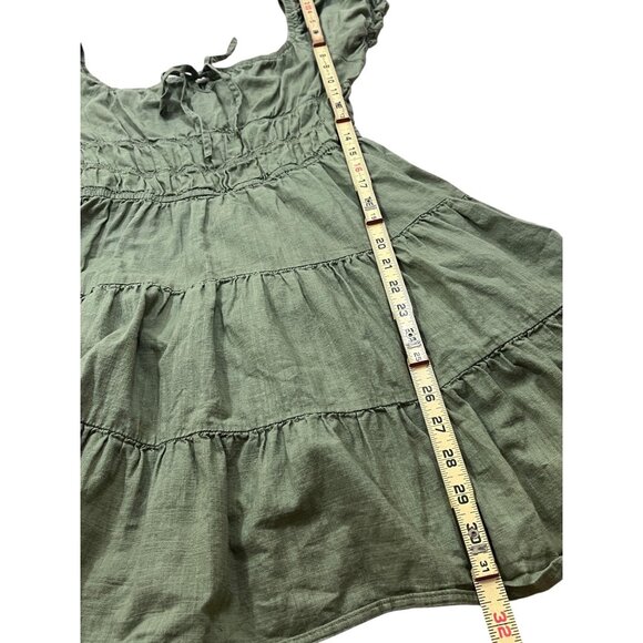 Womens Mini Babydoll Smock Dress Small Green Puffy Sleeve Ruffle Solid Milkmaid - Picture 7 of 7